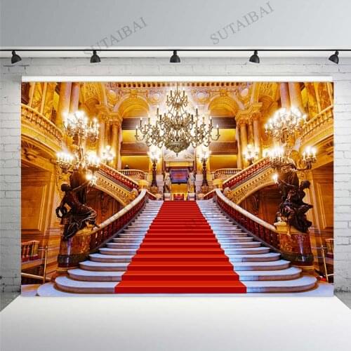 Photography Backdrops Red Carpet Stairs Wedding Birthday Party Decor Luxury Castle Light Beauty Palace Photo Background Studio