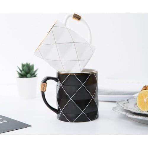 Nordic Golden Black and White Grid Geometry Ceramic Coffee Mug Porcelain Juice Drinking Cup Coffee Milk Tea Cup