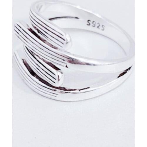 Sole Memory Retro Literary Creativity Multi-Layered Feather 925 Sterling Silver Female Resizable Opening Rings SRI444