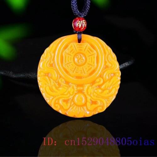 Yellow Jade Dragon Pendant Gifts Men Carved Chinese Charm Necklace Fashion Natural Accessories Women Amulet Jewellery Lucky