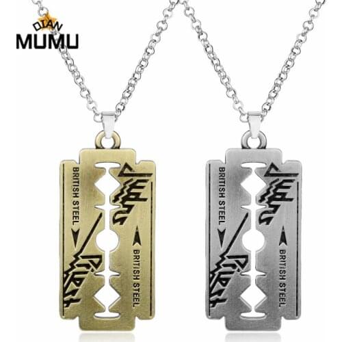 Fashion Hip Hop Rock Band Judas Priest Blade Razor Blades Pendant Necklaces Men Jewelry Steel Male Shaver Shape Necklace