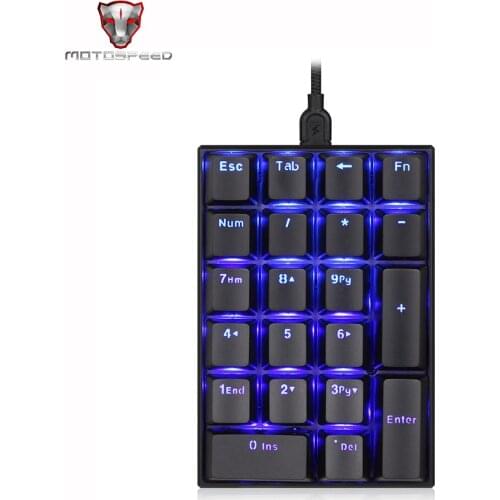 Motospeed K23 Keyboard USB Wired Numeric Mechanical Keyboard 21 Keys Blue Backlight Keyboard with OUTEMU Blue Switch USB Type-C