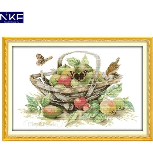 NKF Fruit Basket Cross Stitch Kits Embroidery Needlework Sets Handmade 11CT 14CT Chinese Cross Stitch for Christmas Decoration