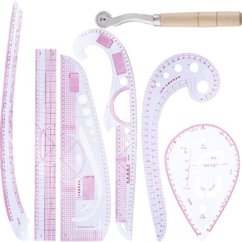 Nonvor 8pcs/Set French Measure Pattern Design Ruler Plastic Sewing Grading Dressmaking Sleeve Yard Curve Wheel Patchwork Rulers