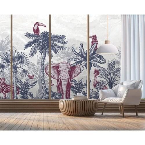 Beibehang Kids room wallpaper European creative tropical rainforest landscape marble pattern background wall mural 3d wallpaper