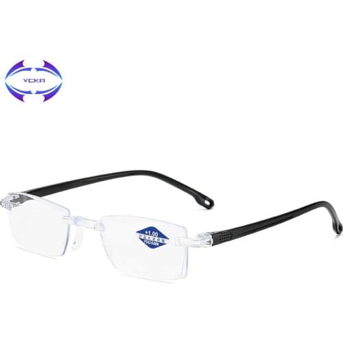 VCKA Anti Blue Light Blocking Rimless Reading Glasses Women Men Square Frameless Presbyopic Glasses Diopters +1.0 1.5 2 2.5 4.0
