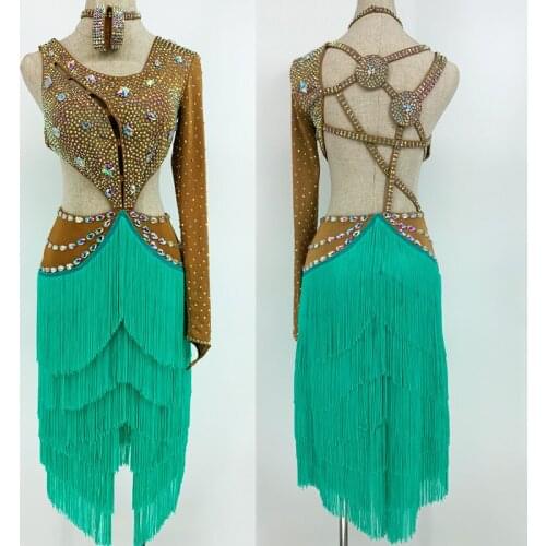 Latin Dance Performance Dress Shiny Crystal Backless Fringe Dress Prom Sexy Costume Women Girls Latin Competition Clothes BL5387