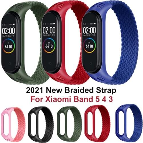 2021 Braided Solo Loop Nylon fabric Strap For xiaomi MI band 5 4 3 strap Elastic Bracelet for MiBand 5 Silicone correa belt