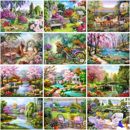Full Square Round Diamond Embroidery Farm Garden Flower Landscape Diamond Painting Cross Stitch Mosaic Kit Home Wall Decor