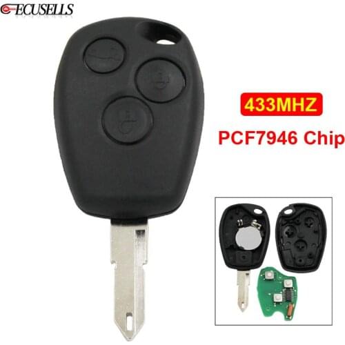3 Button Full Complete Remote Car Key Fob 433Mhz with ID46 PCF7946 Chip For Renault Kangoo Trafic Master NE73 Uncut Blade