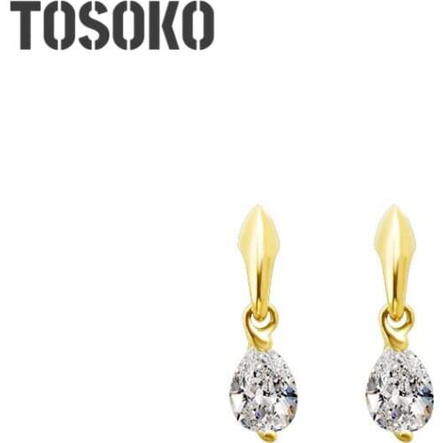 TOSOKO Stainless Steel Super Sparkle Zircon Water Drop Earrings Fashion Female Earring Jewelry BSF273