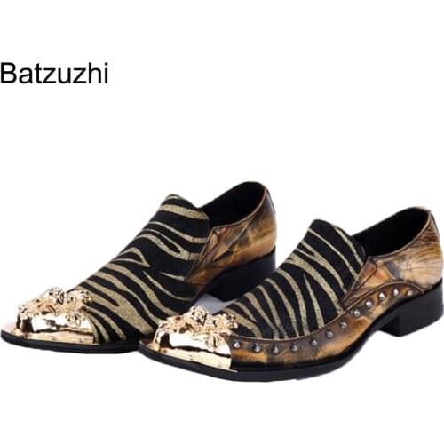 Batzuzhi Luxury Metal Tip Formal Men Dress Shoes Leather Spikes Studded Mens Evening Wedding Party Shoes Plus Size US12