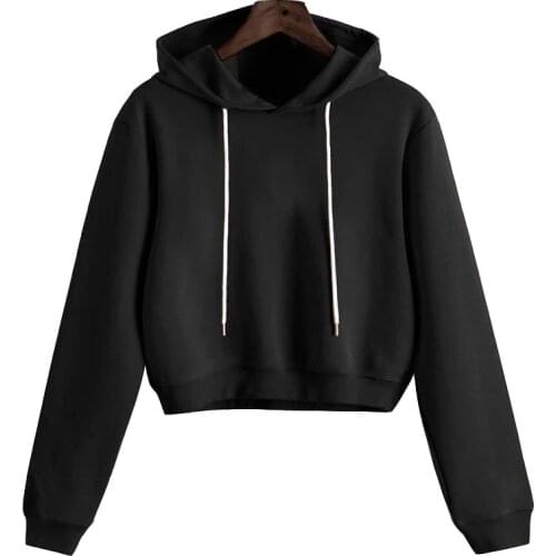 Spring And Autumn Fashion Short Pure Color Womens Sweatshirt Korean Version Loose Hooded Pure Color Simple Hooded Top Coat