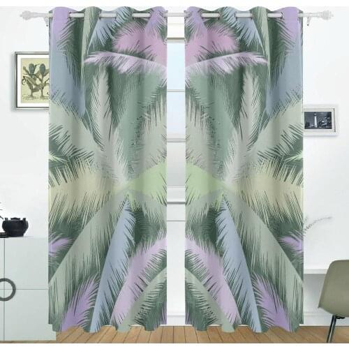 Vintage Palm Tropical Leaf Curtains Drapes Panels Darkening Blackout Grommet Room Divider for Patio Window Sliding Glass Door