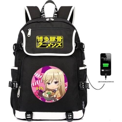 Japan anime Hakata Tonkotsu Ramens backpack USB Charge men women Travel Bags Laptop packsack student book Bags