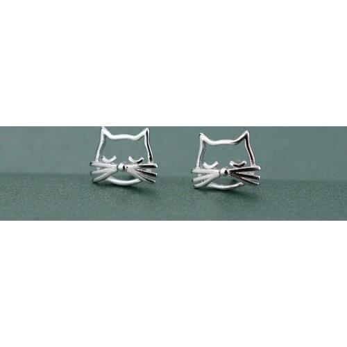 925 Sterling Silver Cat Stud Earring Cutout Kitten Women Earrings Animal Jewelry Girl