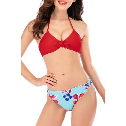 VECENEY Women Halter Red Bikini Set High Waisted Tie at Back Beach Bathing Suit
