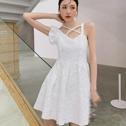 Women white ruffles Dress Round Neck short Sleeve Loose Fit Female Fashion Tide Spring Autumn 2021 New Arrivals Z514