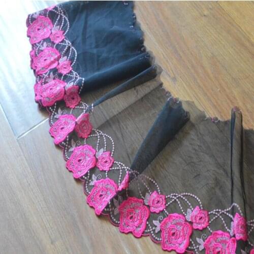 1 meter roseopink floral african lace fabric Embroidery DIY lace trim for garments and wedding decoration