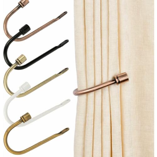 1Pcs Metal Curtain Tie Back Hold Backs U-shaped Curtain Wall Hook Black Silver Gold Holders With 2 Screws Curtain Hanging