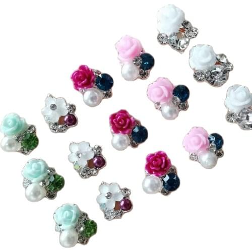 10pcs/Lot Nail art Rose Alloy Rhinestone Decorations Jewelry Charms For UV Gel DIY Manicure Accessories Nails Supplies 12*10mm