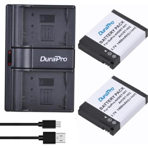 2pc 3.7V AHDBT-001 AHDBT-002 AHDBT 001 Li-ion Battery + USB Dual Charger for GoPro Hero 1 2 Go pro Hero 1 2 1080p 960 NIB Camera