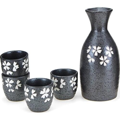 150ml Japanese Style Cherry Blossoms Sake Pot Bottle Flagon Liquor Cups Set of 5 PCS Ceramics Hip Flask Wine Mug