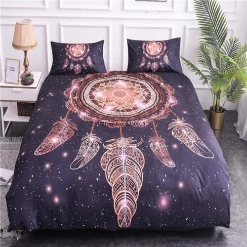 2-3 Pcs Dream Catcher Black Printing Bedding Bohemian 3D Duvet Cover with Pillowcase Polyester Home Decor Feathers Bedclothes