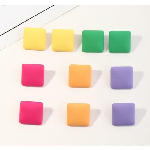2021 Street Style Candy Color Resin Acrylic Square Stud Earrings For Women Minimalist Korean Fashion Geometric Earring Wholesale