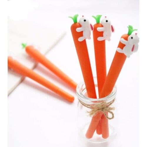 4pcs 0.5mm Black Ink Soft Silicone Rabbit Carrot Signature Gel Pen Stationery School Writing Supply Kids Neutral Pens Girl Gift