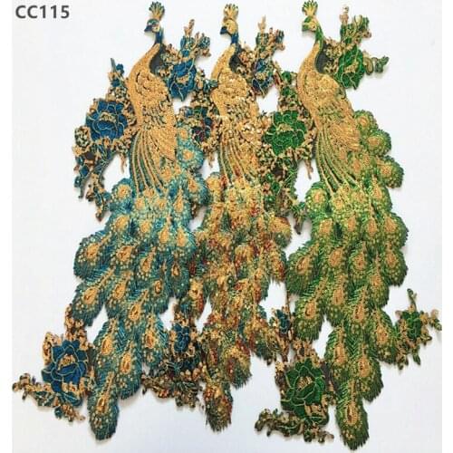 Sequined peacock red blue green embroidery flower patch clothes cheongsam decoration accessories iron on DIY lace fabric CC115