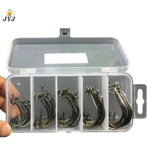 50pcs Crank fishing hooks Set Carbon Steel For Soft Lure Bass Barbed Carp Fishing Tackle Worm Hook Accessories