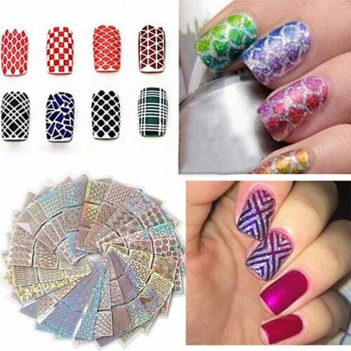 6/12/24 Sheet DIY Nail Art Laser Nail Art Guide Tips Hollow Template Stickers Stamping Stencil Mold Tool Decorative Films