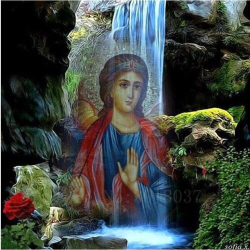 Diy 5D Diamond Painting Cross Stitch Virgin Under The Falls Diamond Mosaic Full 3D Diamond Embroidery Rhinestone Gift Decoration