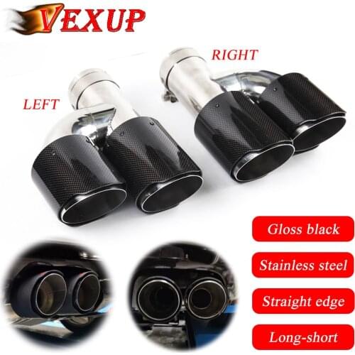 Car Carbon Fiber Gloss Black Muffler Tip H Shape Double Exit Exhaust Pipe Mufflers Nozzle Decoration Universal Stainless