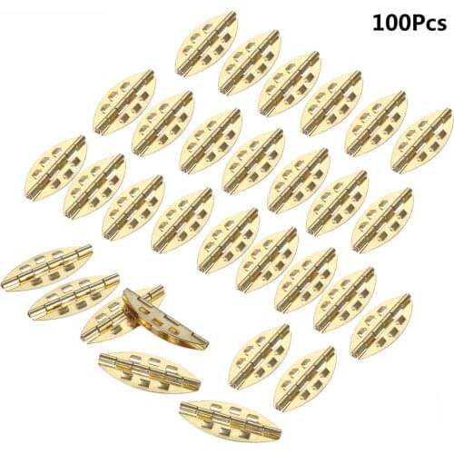 100Pcs 39*17mm Furniture Olive-Shape Decorative Hinges for Gift Jewelry Wooden Box Cabinet Wardrobe Door Metal Hinge with Screws
