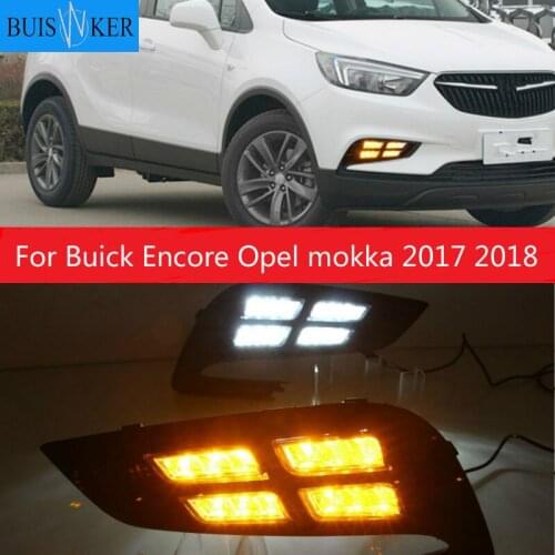 1Pair For Buick Encore Opel mokka 2017 2018 LED DRL Daytime Running Lights Daylight Fog light with Yellow signa