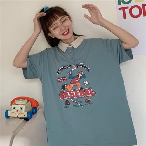 Female Korean Harajuku Loose Retro Letter Print T-shirt Womens T-shirts Tops Japanese Kawaii Ladies Ulzzang Clothes For Women