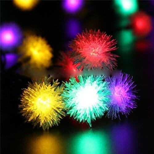 Solar String Lights 20LED Fuzzy Ball Low Voltage Lantern Christmas Day Outdoor Garden Waterproof Decorative Light