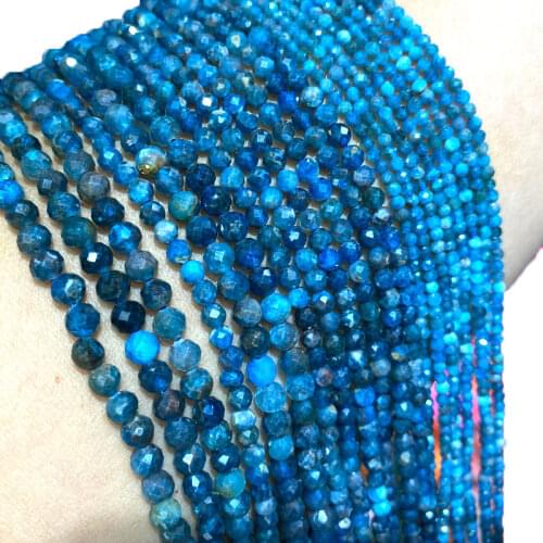 Fine 100% Natural Stone Blue Apatite Faceted Gemstone Round Spacer Beads For Jewelry Making DIY Bracelet Necklace 2/3/4MM