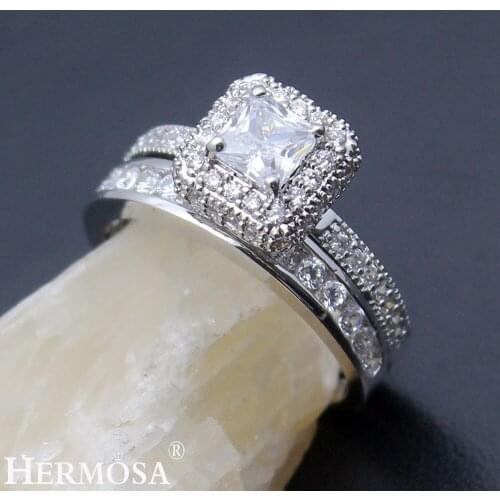 Hermosa Women Wedding Rings Zircon 1 Pair Rings Engagement Anniversary Jewelry Bridal Bands Ring Size 8