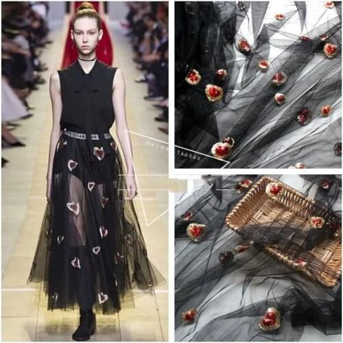 GLace 1Y/Lot Exquisite mesh sequins love embroidered lace fabric Designer lace DIY high quality skirt apparel accessories TX1585