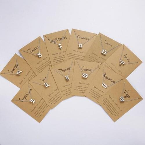 12 Zodiac Sign Necklaces With Gift Card Constellations Pendant Gold Chains Choker For Women Fashion Birthday Jewelry Collares