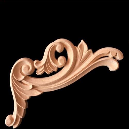 1PC Beautiful Floral Wood Carved Corner Woodcarving Decal Onlay Applique for Home Furniture Door Decor Sculptures 13.5*14.5CM