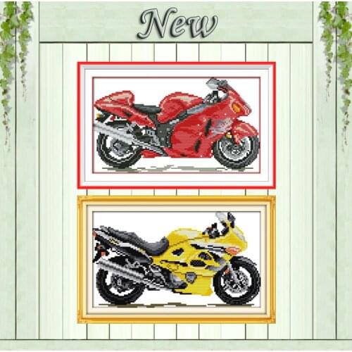 Red motorcycle Yellow home decor paintings counted printed on canvas DMC 11CT 14CT Cross Stitch kits embroidery needlework Sets