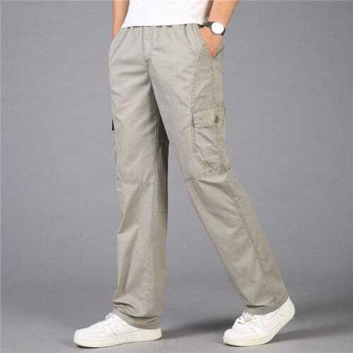 Summer Cotton Mens Cargo Pants Mens Joggers Baggy Tactical Pants Lightweight Work Pants Loose Casual Trousers Plus Size 5XL 6XL