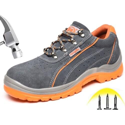 Summer Safety Shoes Breathable Work Shoes for Men with Steel Toe Cap Leather shoes Outdoor Work Non-slip Boots Plus size 36-48