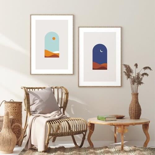 Minimalist Desert Landscape Poster Boho Sun Moon Canvas Painting Nordic Art Print Modern Wall Picture For Living Room Home Decor