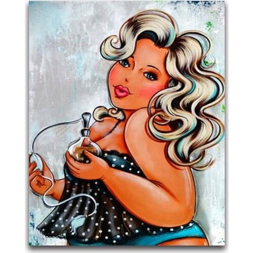 Cartoon Fat Woman Pre-Printed 11CT Cross-Stitch Patterns DIY Embroidery DMC Threads Needlework Craft Handiwork Hobby Package