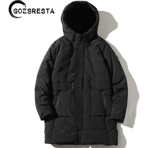 GOESRESTA 2020 Winter Thick Warm Jacket Men Solid Color Fashion Long Parkas Casual Hooded Large Size Cotton Coat Men M-4XL
